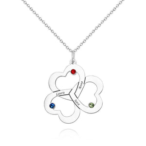 Custom Birthstone Necklace with Engraving, Three Heart Necklace Silver - MadeMineAU