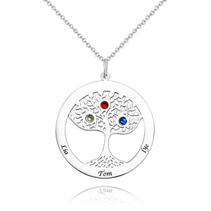 Family Tree Necklace with Birthstone, Engraved Necklace Family Gift Rose Gold Plated - Silver - MadeMineAU