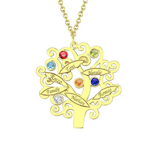 Family Tree Necklace, Engraved Necklace with Six Birthstones Rose Gold Plated - MadeMineAU