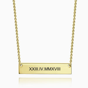 Engraved Roman Numeral Bar Necklace 14K Gold Plated Silver - MadeMineAU