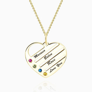 Personalized Birthstone with Engraving Heart Necklace Silver (Crystal Unchangeable) - MadeMineAU