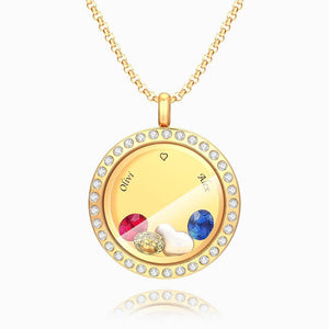 Personalized Birthstone Floating Locket Necklace with Engraving Rose Gold Plated