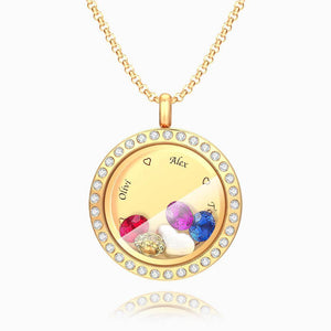 Personalized Birthstone Floating Locket Necklace with Engraving Rose Gold Plated - MadeMineAU