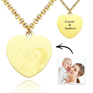 Custom Photo Necklace Heart Necklace Engraved Necklace Rose Gold Gifts For Mom