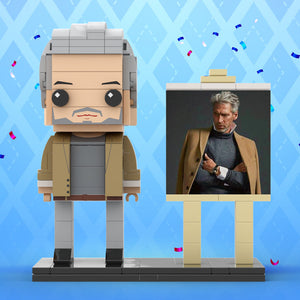 Full Body Customizable 1 Person Cool Grey Hair Daddy In Brown Jacket Custom Brick with Frame Figures Small Particle Block Toy Brick Me Figures For Father's Day - MadeMineAU