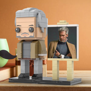 Full Body Customizable 1 Person Cool Grey Hair Daddy In Brown Jacket Custom Brick with Frame Figures Small Particle Block Toy Brick Me Figures For Father's Day - MadeMineAU