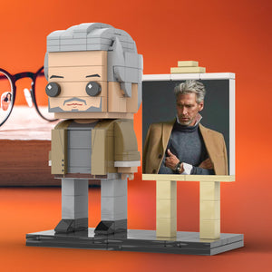 Full Body Customizable 1 Person Cool Grey Hair Daddy In Brown Jacket Custom Brick with Frame Figures Small Particle Block Toy Brick Me Figures For Father's Day - MadeMineAU