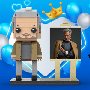 Full Body Customizable 1 Person Cool Grey Hair Daddy In Brown Jacket Custom Brick with Frame Figures Small Particle Block Toy Brick Me Figures For Father's Day - MadeMineAU