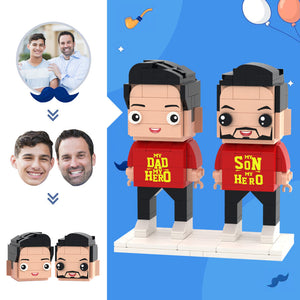 Father's Day Gifts Customizable Head 2 People Custom Brick Figures My Hero Dad and Son Brick Figures - MadeMineAU