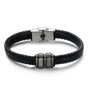 Christmas Gift Personalized Bracelet For Men, Personalized Gift For Dad Name Black Bracelet - MadeMineAU