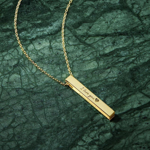 3D Engraving Bar Necklace, 4 Sided Vertical Name Necklace Rose Gold Plated
