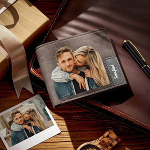 Men's Bifold Custom Inscription Photo Leather Wallet For Men- Coffee Leather - MadeMineAU