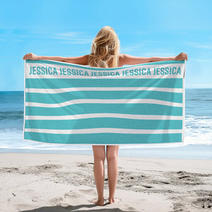 Personalized Stripe Beach Towel with Name Beach Accessories Gift for Family Kids - MadeMineAU