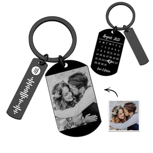 Personalized Spotify Calendar Keychain Custom Picture & Music Song Code Couples Photo Keyring Gifts for Valentine's Day - NameNecklace