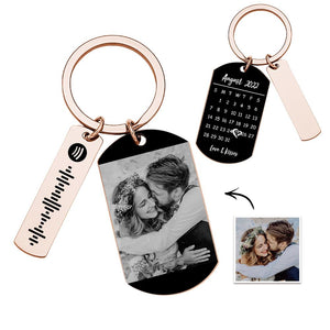 Personalized Spotify Calendar Keychain Custom Picture & Music Song Code Couples Photo Keyring Gifts for Valentine's Day - NameNecklace