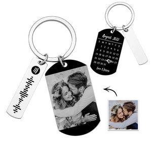 Personalized Spotify Calendar Keychain Custom Picture & Music Song Code Couples Photo Keyring Gifts for Valentine's Day - NameNecklace