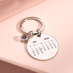 Custom Photo Projection Keychain Personalized Calendar with Text Key Ring - MadeMineAU