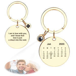 Custom Photo Projection Keychain Personalized Calendar with Text Key Ring - MadeMineAU