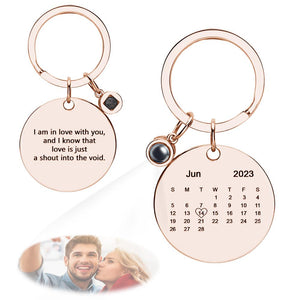 Custom Photo Projection Keychain Personalized Calendar with Text Key Ring - MadeMineAU