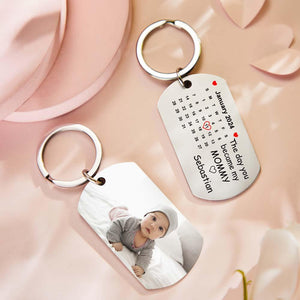 Custom Photo The Day You Became My Mommy Calendar Keychain Gift for Mother Personalized Aluminum Keyring - MadeMineAU