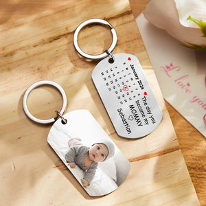 Custom Photo The Day You Became My Mommy Calendar Keychain Gift for Mother Personalized Aluminum Keyring - MadeMineAU