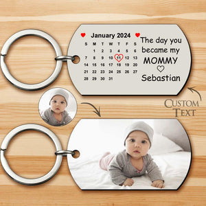 Custom Photo The Day You Became My Mommy Calendar Keychain Gift for Mother Personalized Aluminum Keyring - MadeMineAU