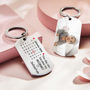 Custom Photo The Day You Became My Mommy Calendar Keychain Gift for Mother Personalized Aluminum Keyring - MadeMineAU