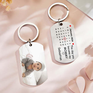 Custom Photo The Day You Became My Mommy Calendar Keychain Gift for Mother Personalized Aluminum Keyring - MadeMineAU