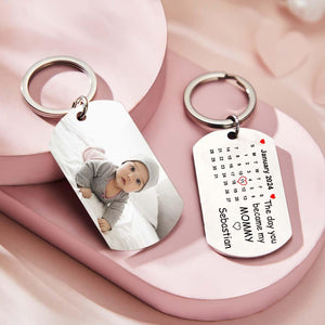 Custom Photo The Day You Became My Mommy Calendar Keychain Gift for Mother Personalized Aluminum Keyring - MadeMineAU