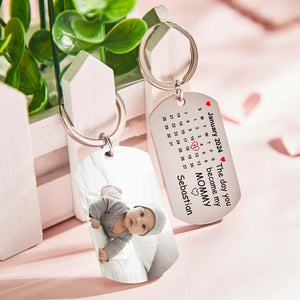 Custom Photo The Day You Became My Mommy Calendar Keychain Gift for Mother Personalized Aluminum Keyring - MadeMineAU