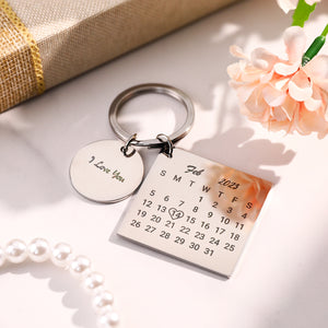 Personalised Calendar Keychain Date Keychain Anniversary Gifts - Silver