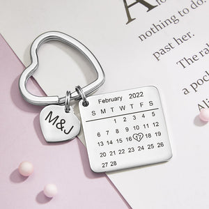 Custom Engraved Calendar Keychain Heart Key Ring Save the Date Keychain Christmas Gift - MadeMineAU