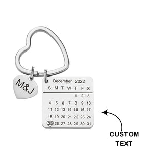 Custom Engraved Calendar Keychain Heart Key Ring Save the Date Keychain Christmas Gift - MadeMineAU