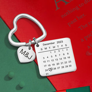 Custom Engraved Calendar Keychain Heart Key Ring Save the Date Keychain Christmas Gift - MadeMineAU