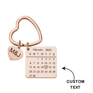 Custom Engraved Calendar Keychain Heart Key Ring Save the Date Keychain Christmas Gift - MadeMineAU