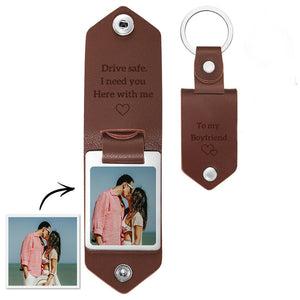 Drive Safe Personalized Leather Photo Text Keychain Anniversary To My Boyfriend