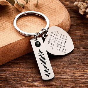 Personalized Calendar Keychain Special Day Significant Photo Heart Square Shape Music Code Metal Keychain Anniversary Gift - MadeMineAU