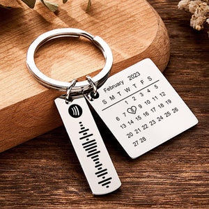 Personalized Calendar Keychain Special Day Significant Photo Heart Square Shape Music Code Metal Keychain Anniversary Gift - MadeMineAU