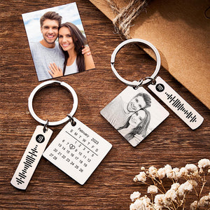 Personalized Calendar Keychain Special Day Significant Photo Heart Square Shape Music Code Metal Keychain Anniversary Gift - MadeMineAU