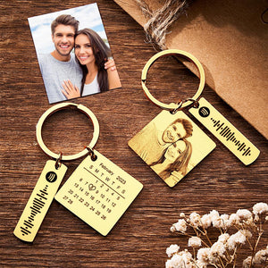 Personalized Calendar Keychain Special Day Significant Photo Heart Square Shape Music Code Metal Keychain Anniversary Gift - MadeMineAU