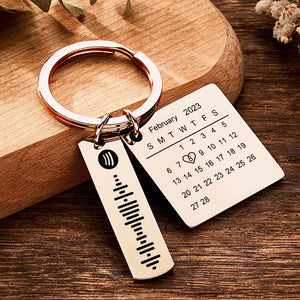 Personalized Calendar Keychain Special Day Significant Photo Heart Square Shape Music Code Metal Keychain Anniversary Gift - MadeMineAU