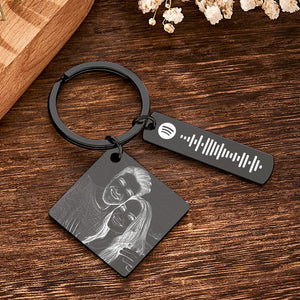 Personalized Calendar Keychain Special Day Significant Photo Heart Square Shape Music Code Metal Keychain Anniversary Gift - MadeMineAU