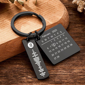 Personalized Calendar Keychain Special Day Significant Photo Heart Square Shape Music Code Metal Keychain Anniversary Gift - MadeMineAU