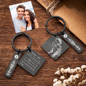 Personalized Calendar Keychain Special Day Significant Photo Heart Square Shape Music Code Metal Keychain Anniversary Gift - MadeMineAU