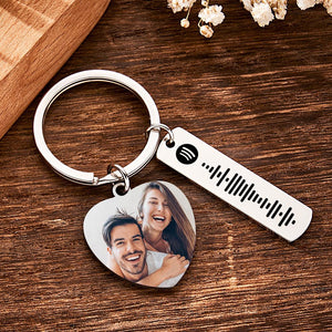 Personalized Calendar Keychain Special Day Significant Photo Heart Square Shape Music Code Metal Keychain Anniversary Gift - MadeMineAU