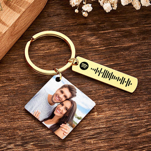 Personalized Calendar Keychain Special Day Significant Photo Heart Square Shape Music Code Metal Keychain Anniversary Gift - MadeMineAU