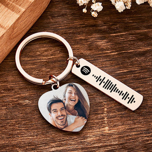 Personalized Calendar Keychain Special Day Significant Photo Heart Square Shape Music Code Metal Keychain Anniversary Gift - MadeMineAU