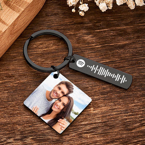 Personalized Calendar Keychain Special Day Significant Photo Heart Square Shape Music Code Metal Keychain Anniversary Gift - MadeMineAU