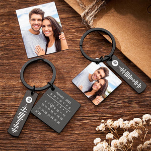 Personalized Calendar Keychain Special Day Significant Photo Heart Square Shape Music Code Metal Keychain Anniversary Gift - MadeMineAU