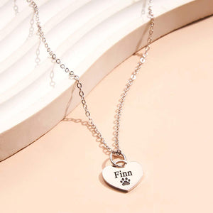 Personalized Name Paw Print Necklace Heart Shaped Pendant Memorial Jewelry For Pet Lover